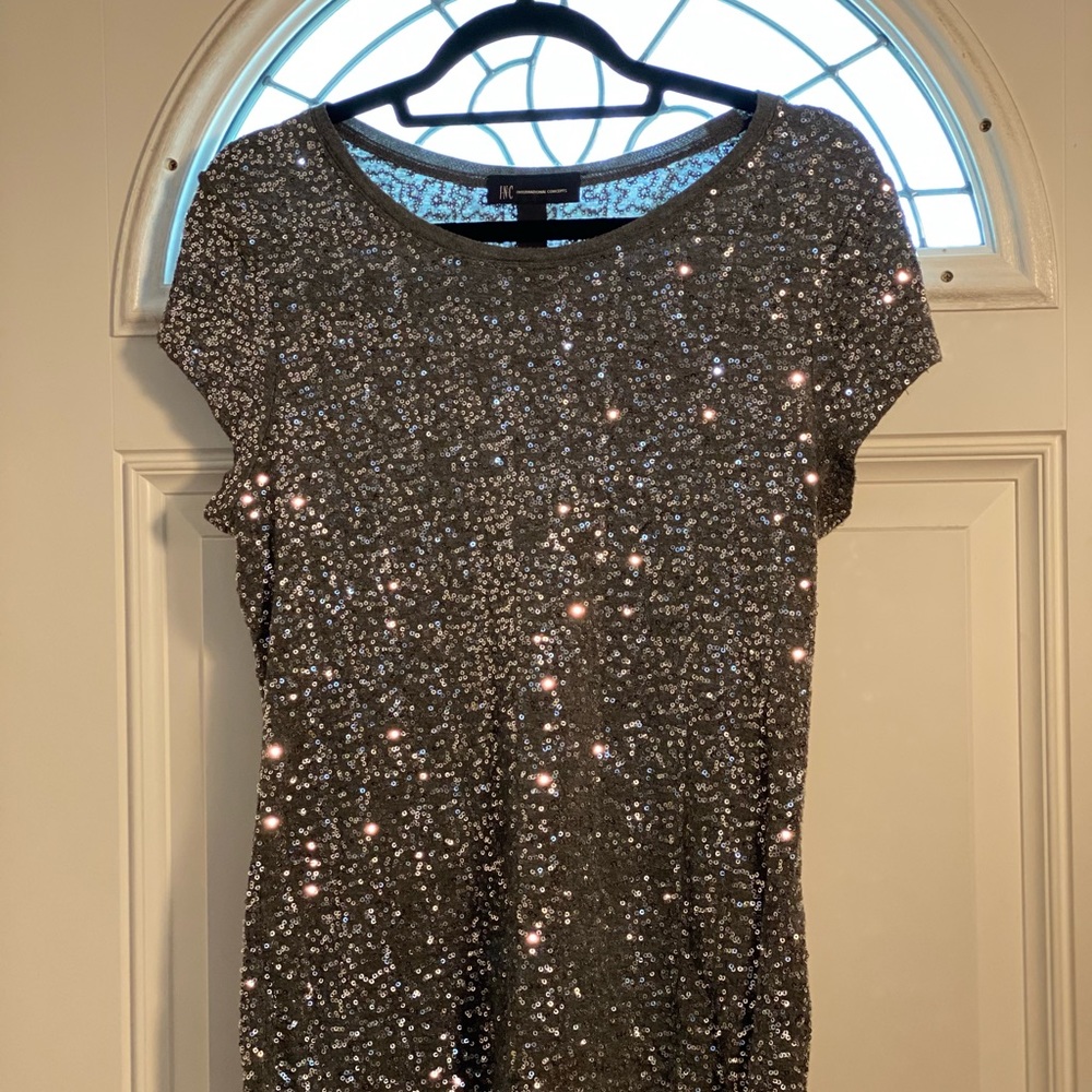 INC Gray Sequin Top Size Large